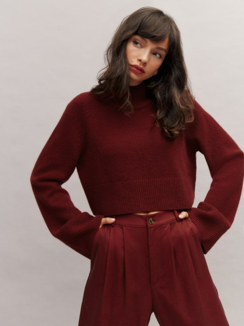 Reformation Garrett Cashmere Cropped Turtleneck Sweater Red - Size XS
